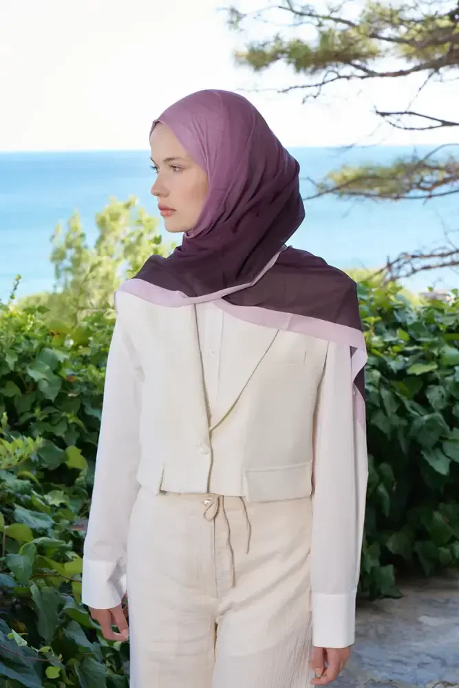 Fransız İpeği Degrade Desen Şal - Mürdüm - MADAME POLO