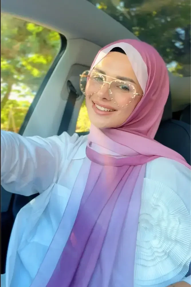 Tuğba BAĞ Fransız İpeği Degrade Desen Şal - Pembe - 1
