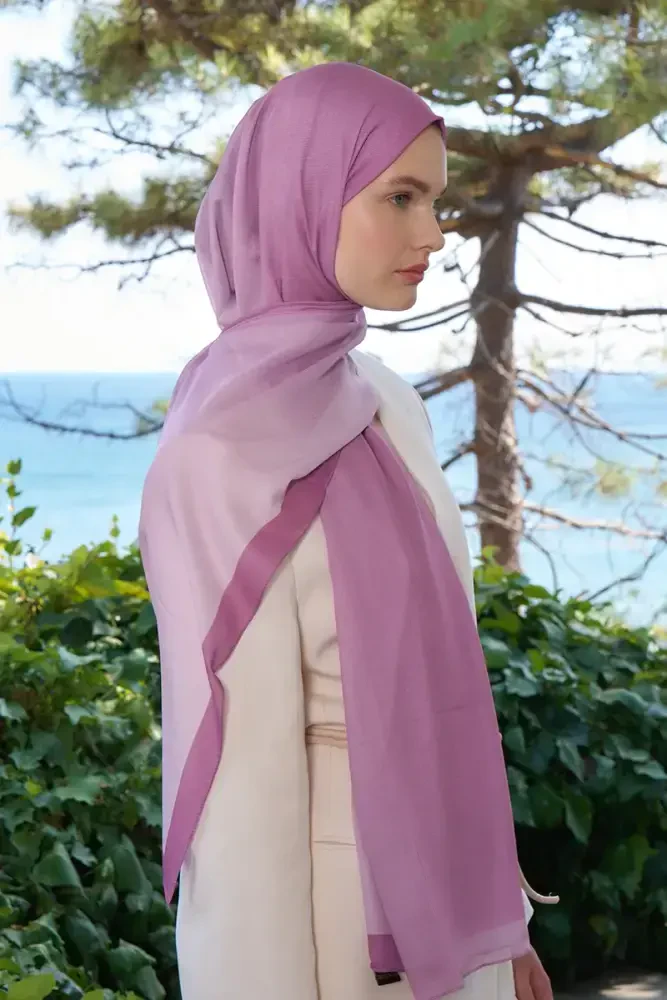 Tuğba BAĞ Fransız İpeği Degrade Desen Şal - Pembe - 4