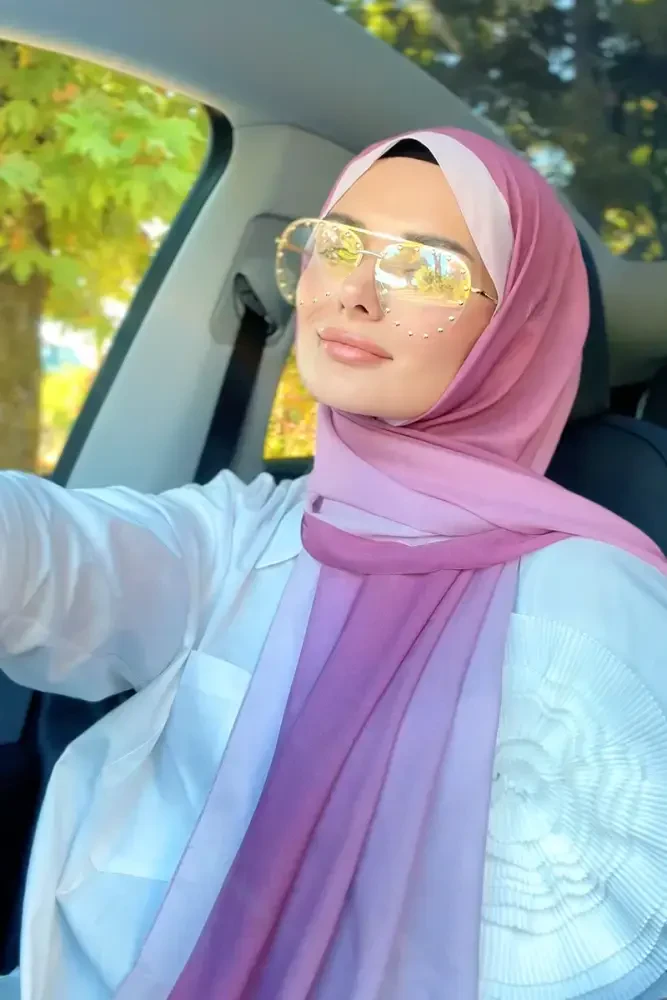 Tuğba BAĞ Fransız İpeği Degrade Desen Şal - Pembe - 2