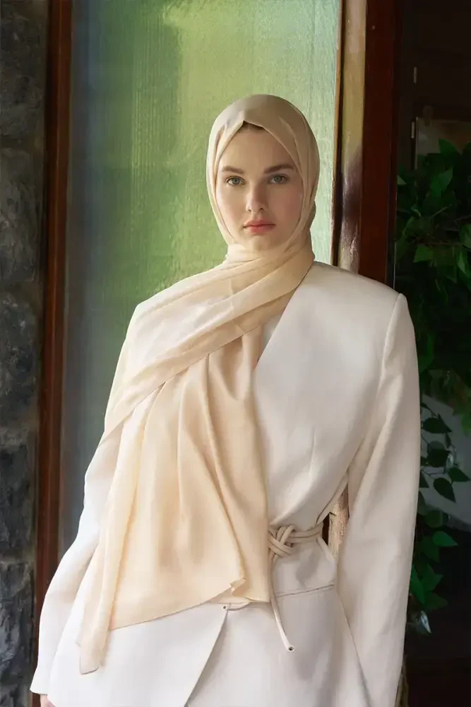 Fransız İpeği Degrade Desen Şal - Sarı - MADAME POLO