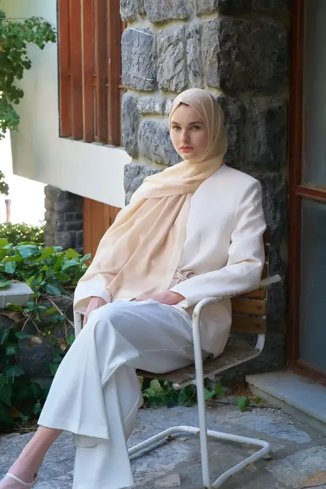 Fransız İpeği Degrade Desen Şal - Sarı - MADAME POLO