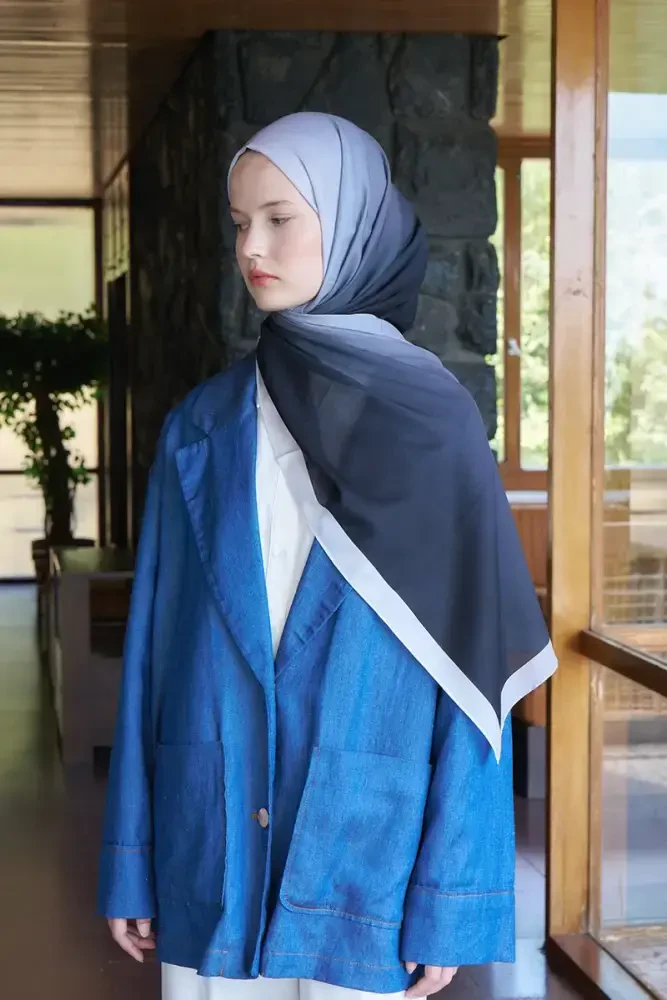 Fransız İpeği Degrade Desen Şal - Siyah - MADAME POLO