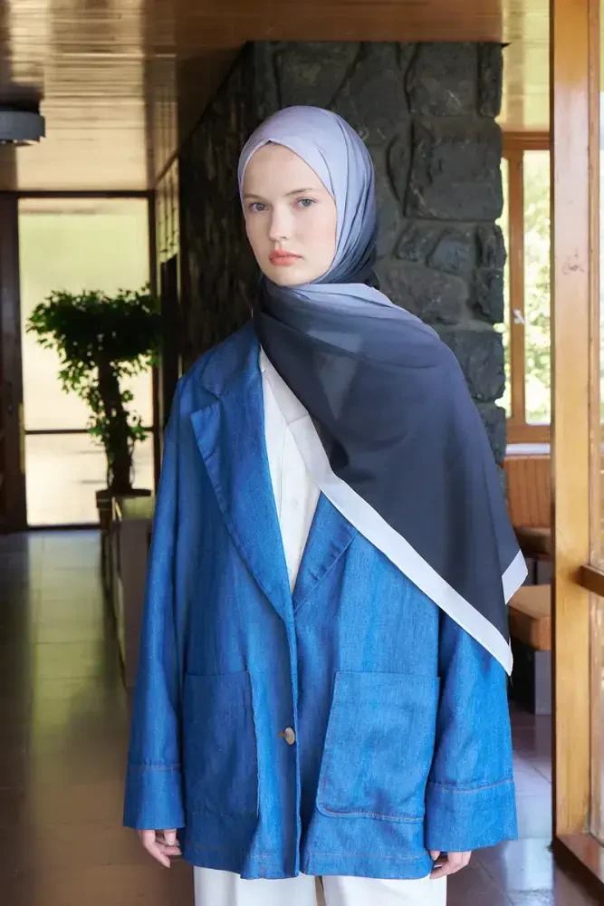 Fransız İpeği Degrade Desen Şal - Siyah - MADAME POLO