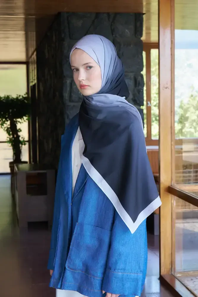 Fransız İpeği Degrade Desen Şal - Siyah - MADAME POLO