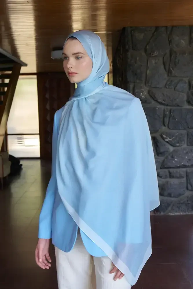 Fransız İpeği Degrade Desen Şal - Turkuaz - 3