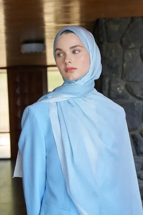 Fransız İpeği Degrade Desen Şal - Turkuaz 