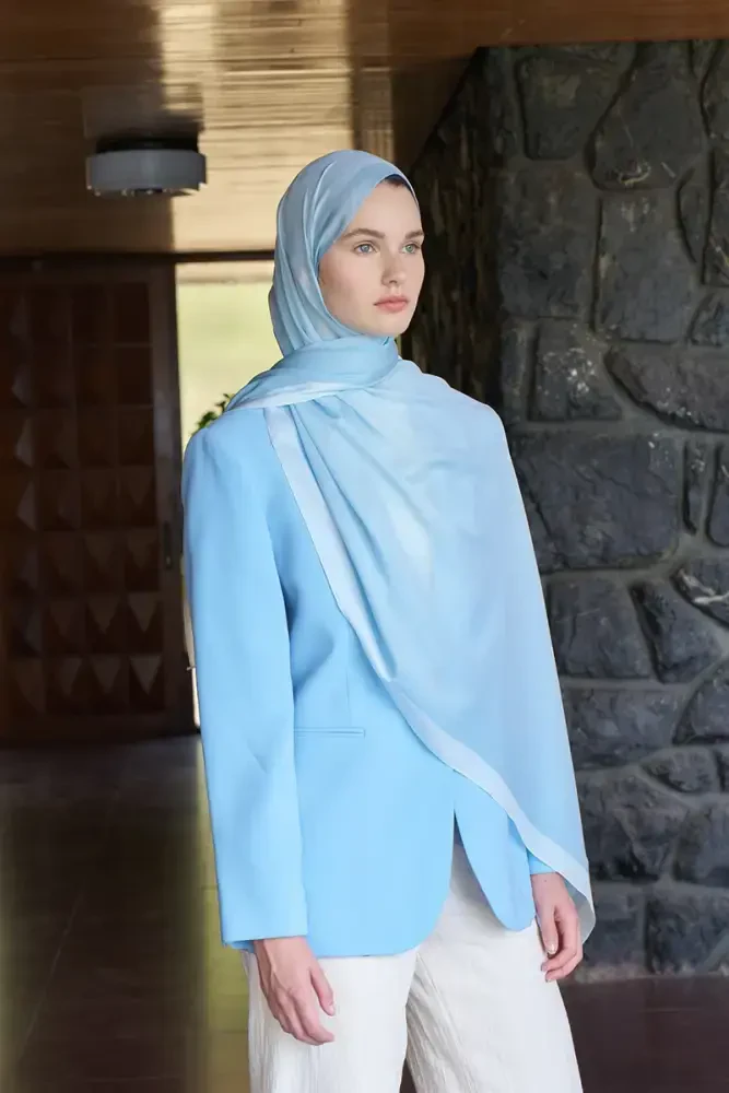 Fransız İpeği Degrade Desen Şal - Turkuaz - 2