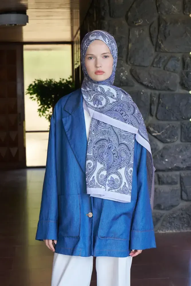 Fransız İpeği Saray Desen Şal - Lila - 4