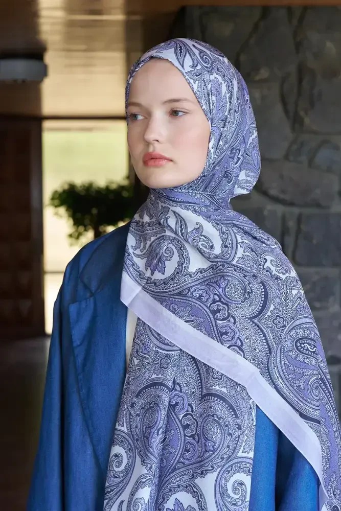 Fransız İpeği Saray Desen Şal - Lila - MADAME POLO