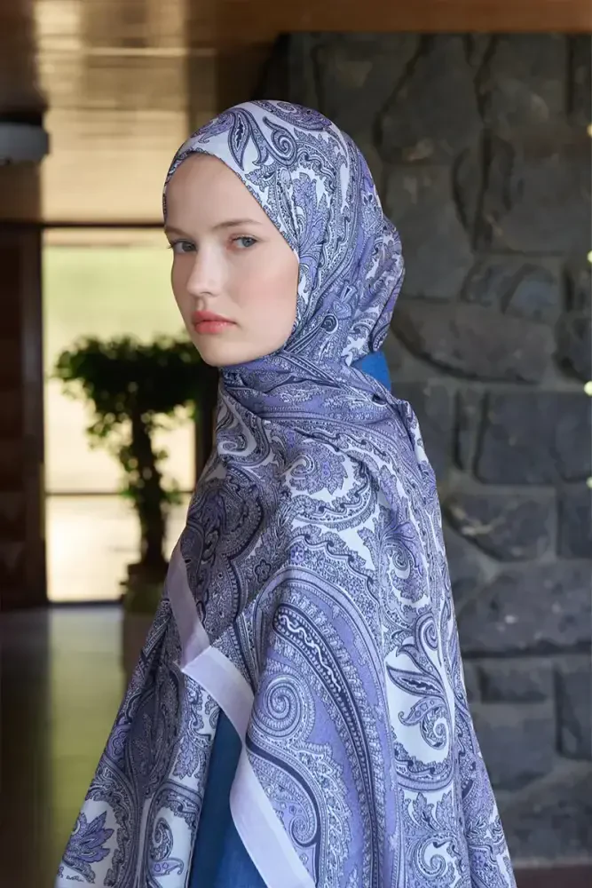 Fransız İpeği Saray Desen Şal - Lila - MADAME POLO