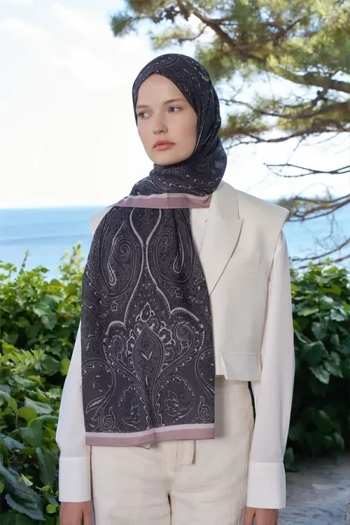 Fransız İpeği Saray Desen Şal - Siyah 