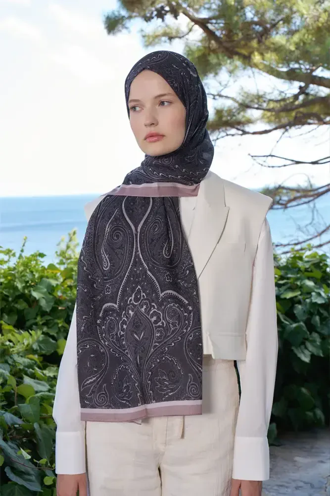 Fransız İpeği Saray Desen Şal - Siyah - 1