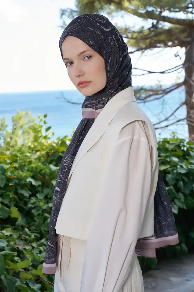 Fransız İpeği Saray Desen Şal - Siyah - 3
