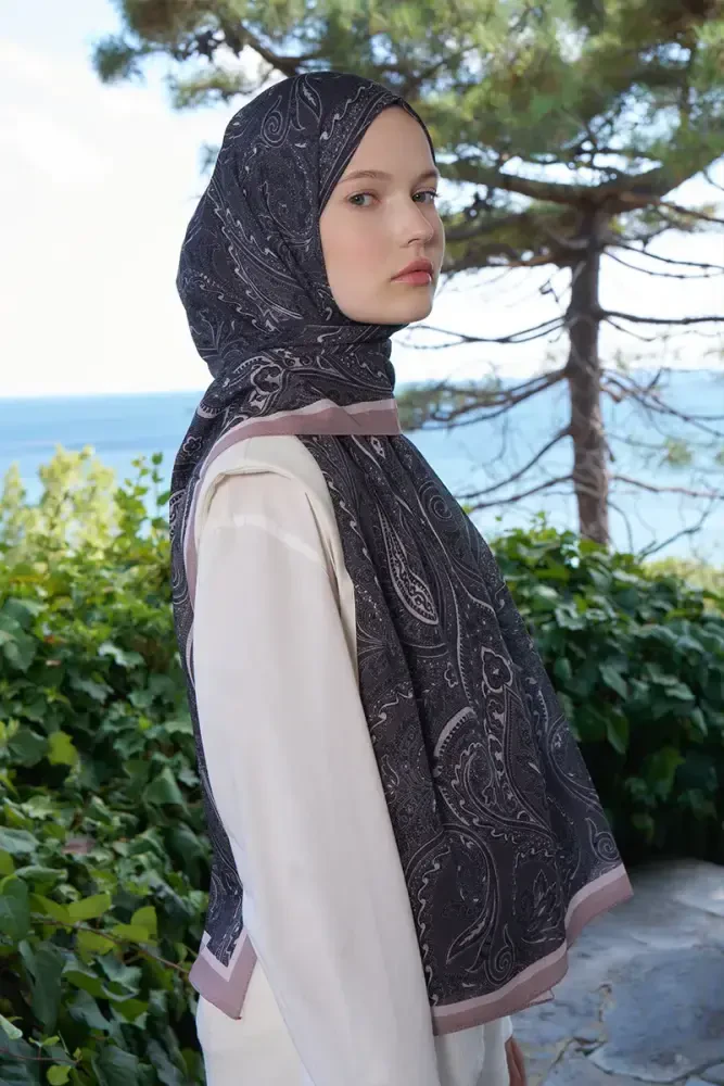Fransız İpeği Saray Desen Şal - Siyah - 4