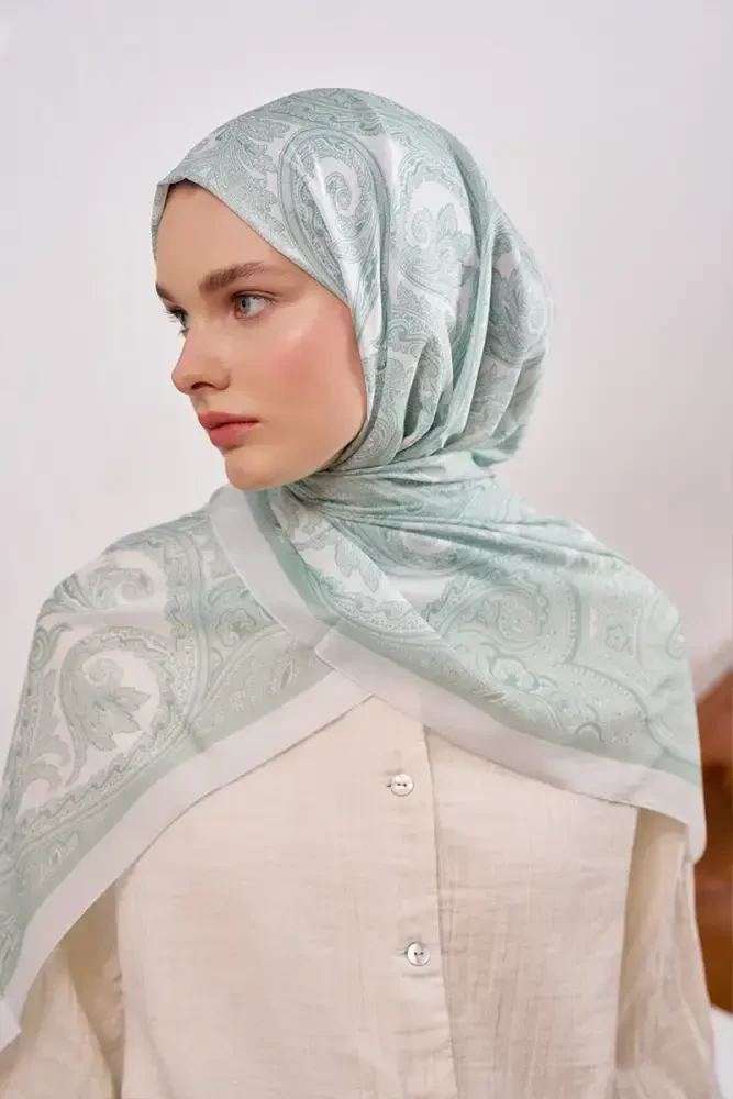 Fransız İpeği Saray Desen Şal - Su Yeşili - MADAME POLO