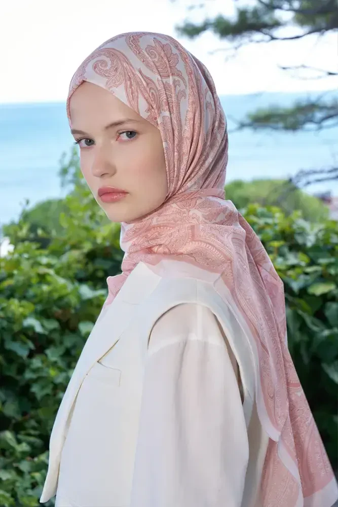 Fransız İpeği Saray Desen Şal - Yavruağzı - MADAME POLO