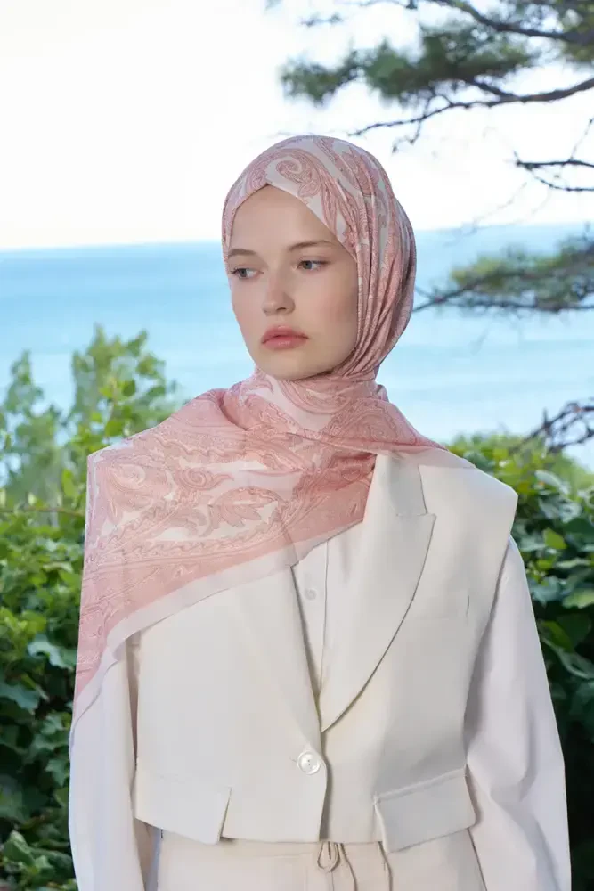 Fransız İpeği Saray Desen Şal - Yavruağzı - 4