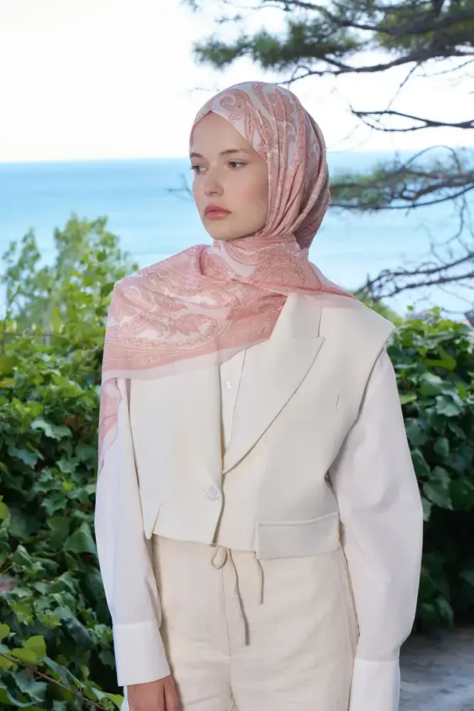 Fransız İpeği Saray Desen Şal - Yavruağzı - MADAME POLO