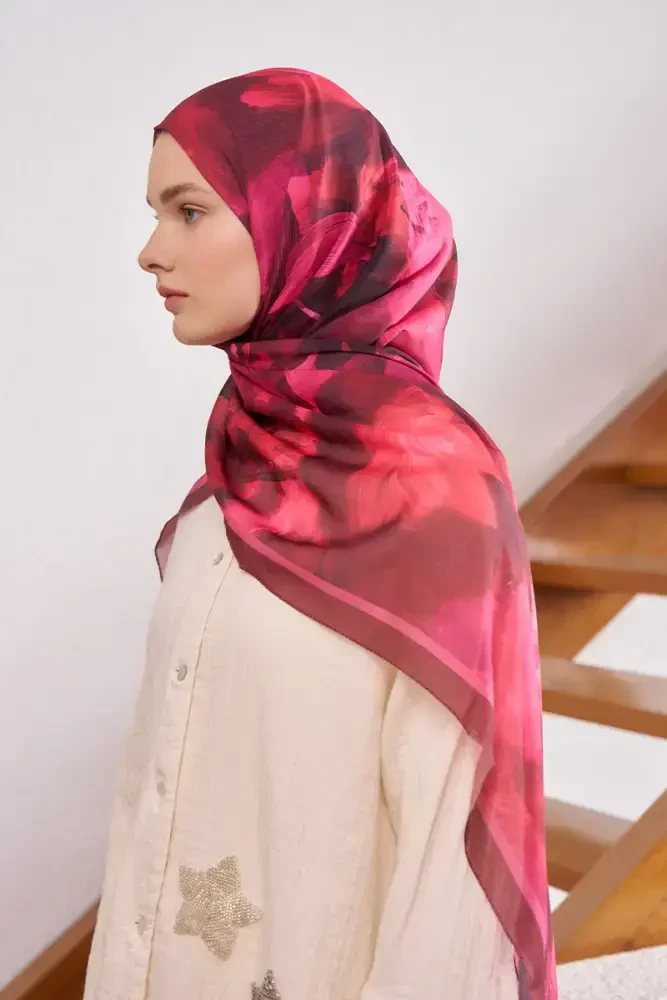 Fransız İpeği Ahenk Desen Şal - Bordo - 3