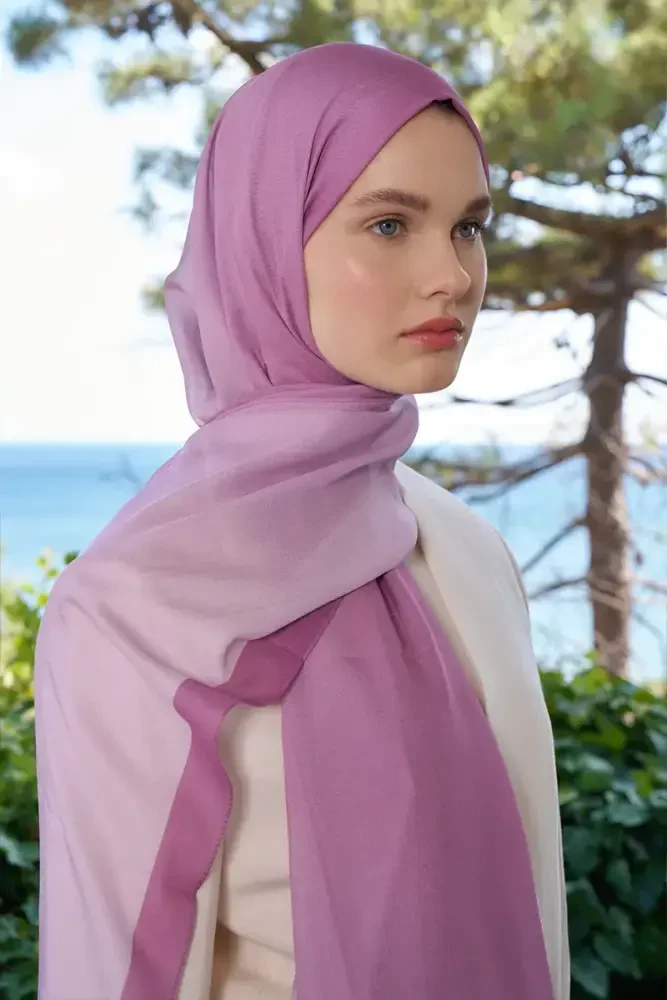 Fransız İpeği Degrade Desen Şal - Pembe - 1