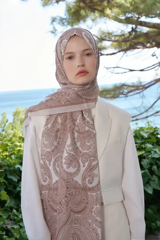 Fransız İpeği Saray Desen Şal - Bej - 3