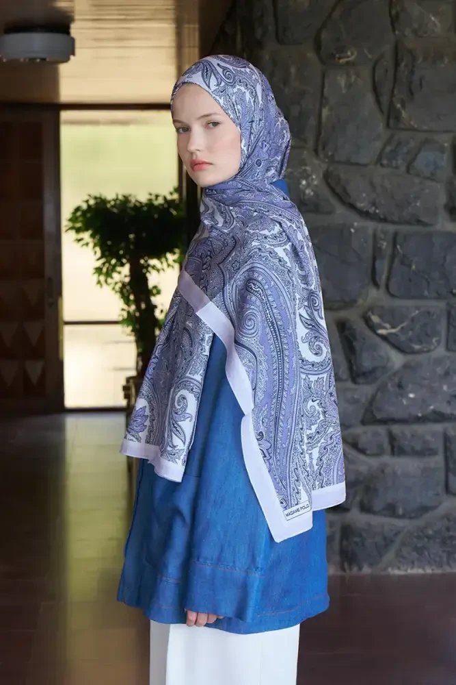 Fransız İpeği Saray Desen Şal - Lila - 1