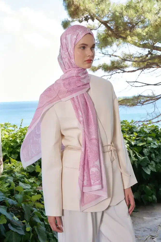 Fransız İpeği Saray Desen Şal - Pembe - 3