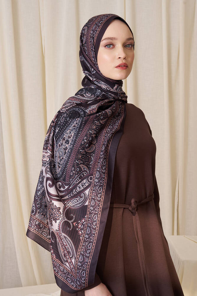 Amine Sercan Historical Dionessa Desen Şal - Acı Kahve - 2