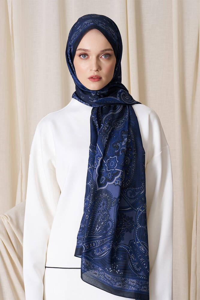 Historical Dionessa Desen Şal - Gece Mavisi - 1