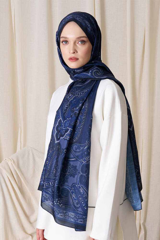 Historical Dionessa Desen Şal - Gece Mavisi - 4