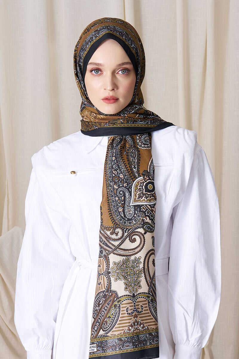 Historical Dionessa Desen Şal - Hardal - MADAME POLO