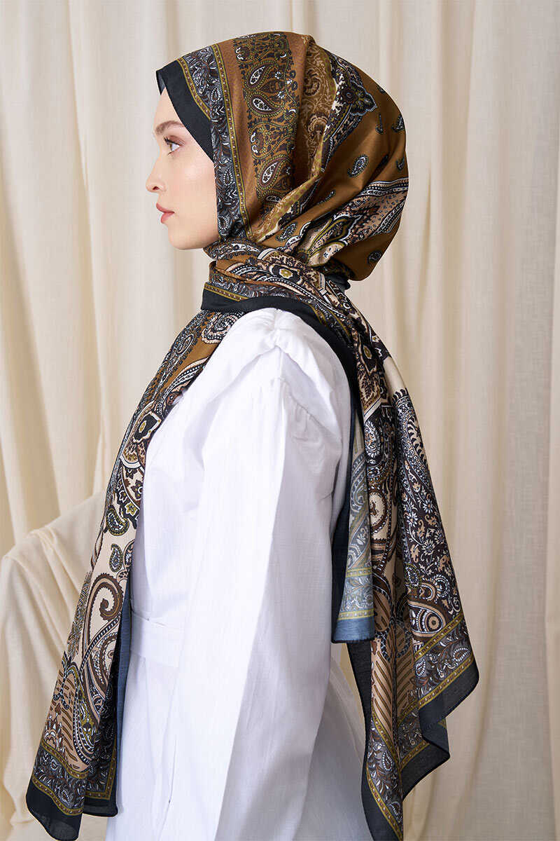 Historical Dionessa Desen Şal - Hardal - MADAME POLO