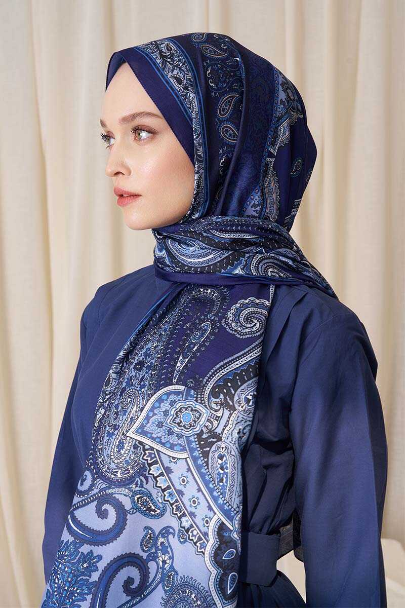 Elif Cıbır Historical Dionessa Desen Şal - Lacivert - MADAME POLO