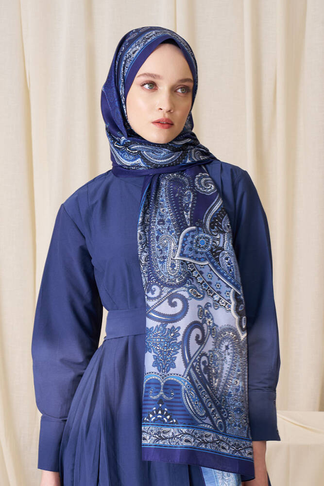 Elif Cıbır Historical Dionessa Desen Şal - Lacivert - 5