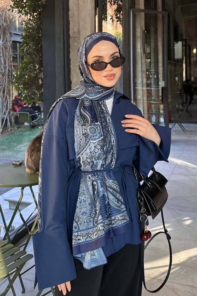 Elif Cıbır Historical Dionessa Desen Şal - Lacivert - 1