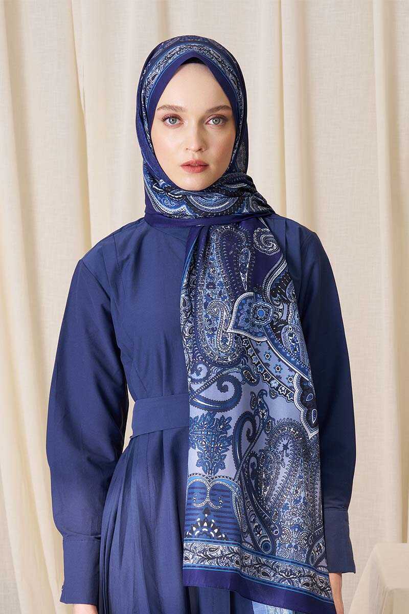 Elif Cıbır Historical Dionessa Desen Şal - Lacivert - MADAME POLO