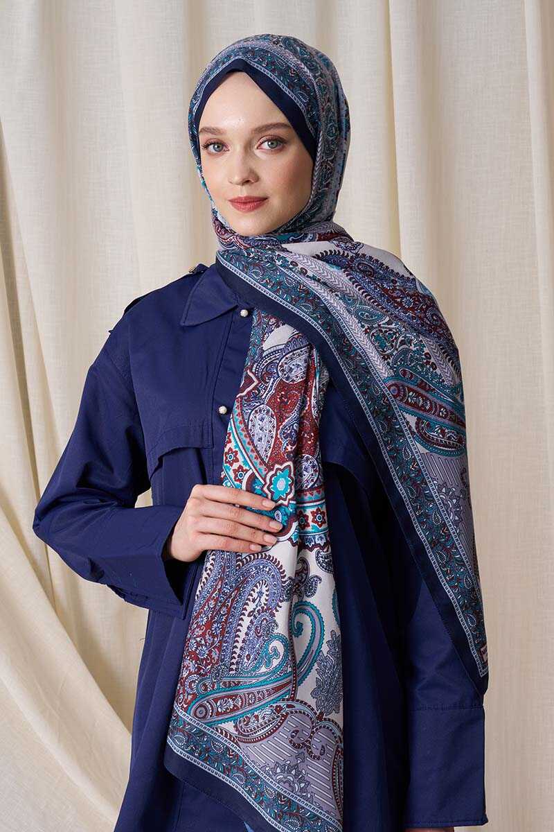 Historical Dionessa Desen Şal - Mavi - MADAME POLO