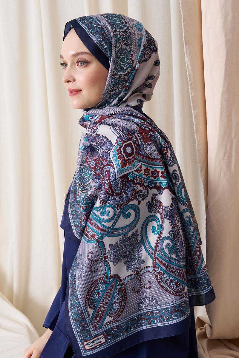 Historical Dionessa Desen Şal - Mavi - MADAME POLO