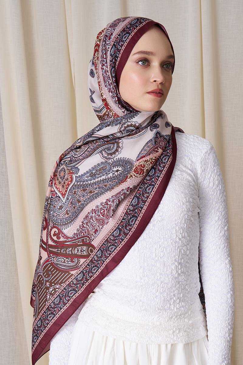 Historical Dionessa Desen Şal - Mürdüm - MADAME POLO