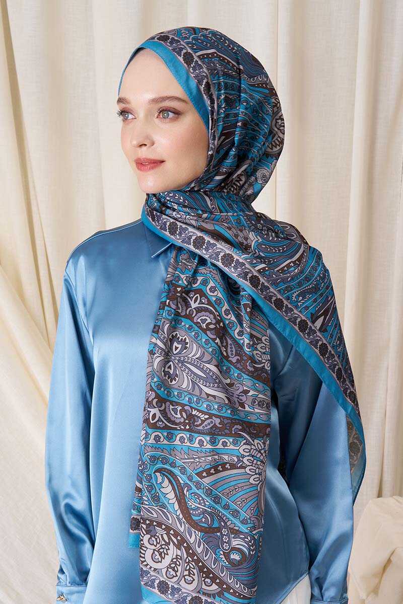 Historical Florentis Desen Şal - Mavi - MADAME POLO
