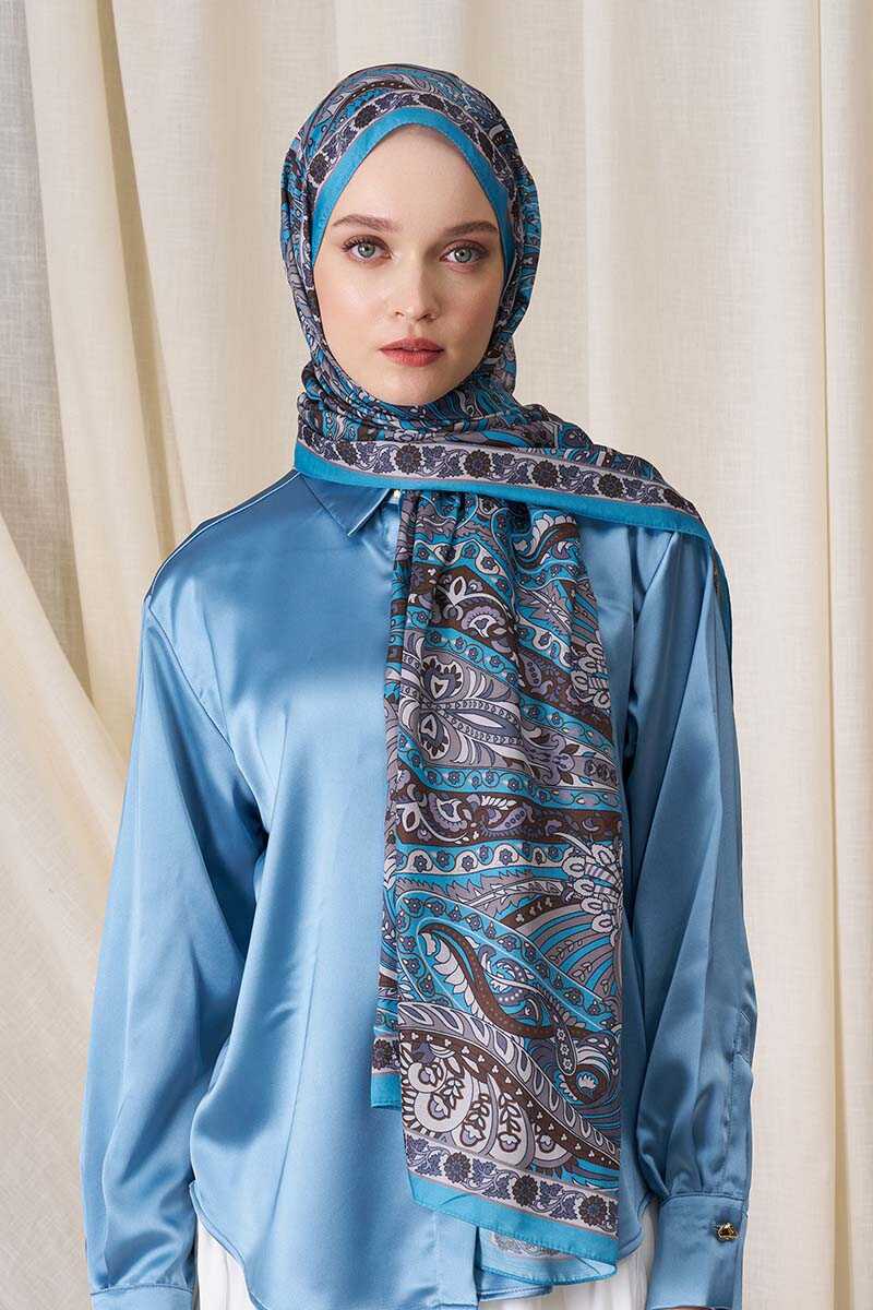 Historical Florentis Desen Şal - Mavi - MADAME POLO