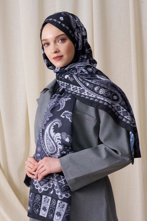 Historical Hesperian Desen Şal - Siyah 