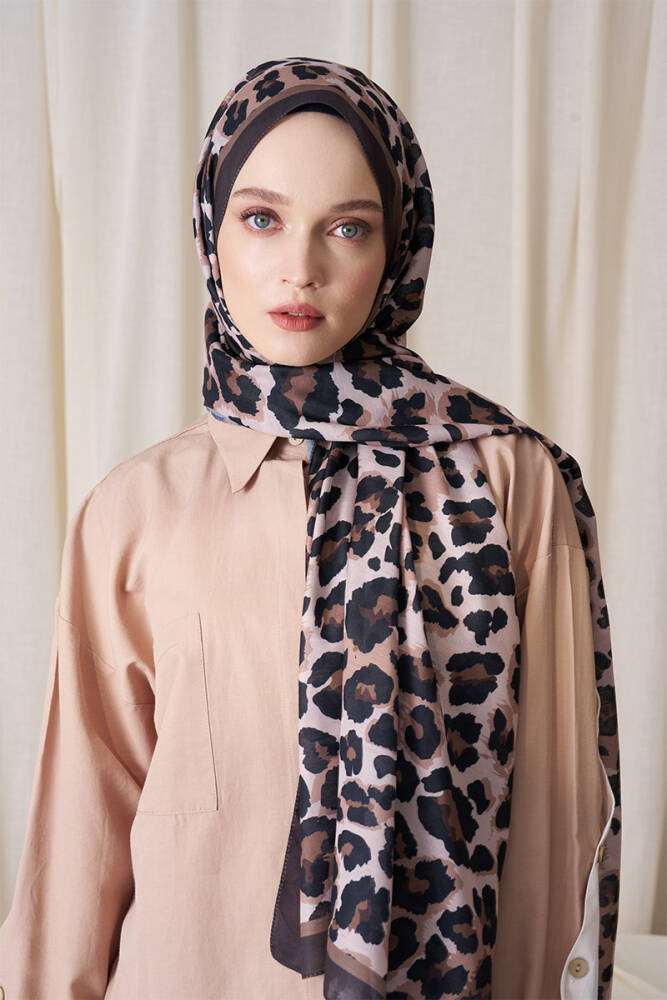 Büşra Sarıcalar Historical Leopar Desen Şal - Bej - 4