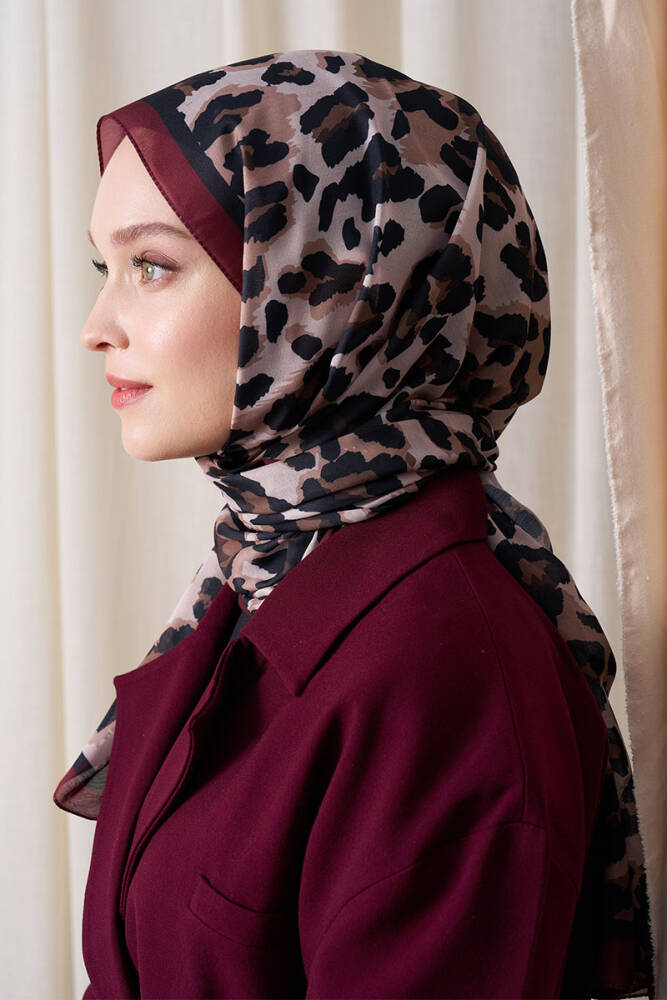 Historical Leopar Desen Şal - Bordo - 1