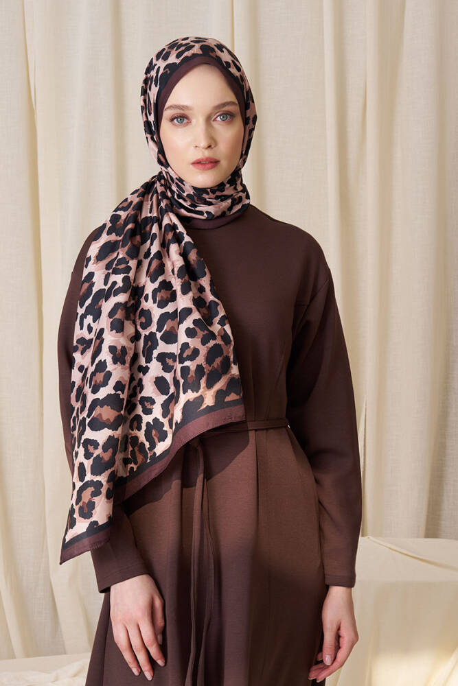 Historical Leopar Desen Şal - Kahverengi - 4