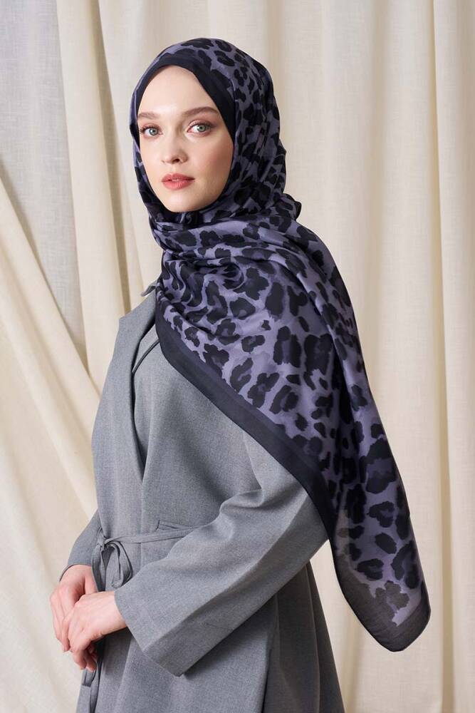 Kübra Kuş Historical Leopar Desen Şal - Siyah - 4