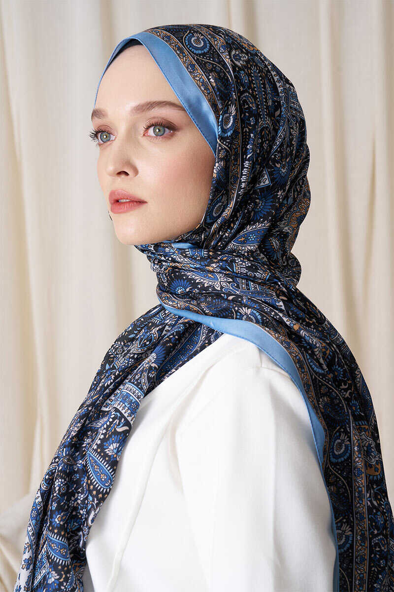 Historical Livia Desen Şal - İndigo - MADAME POLO