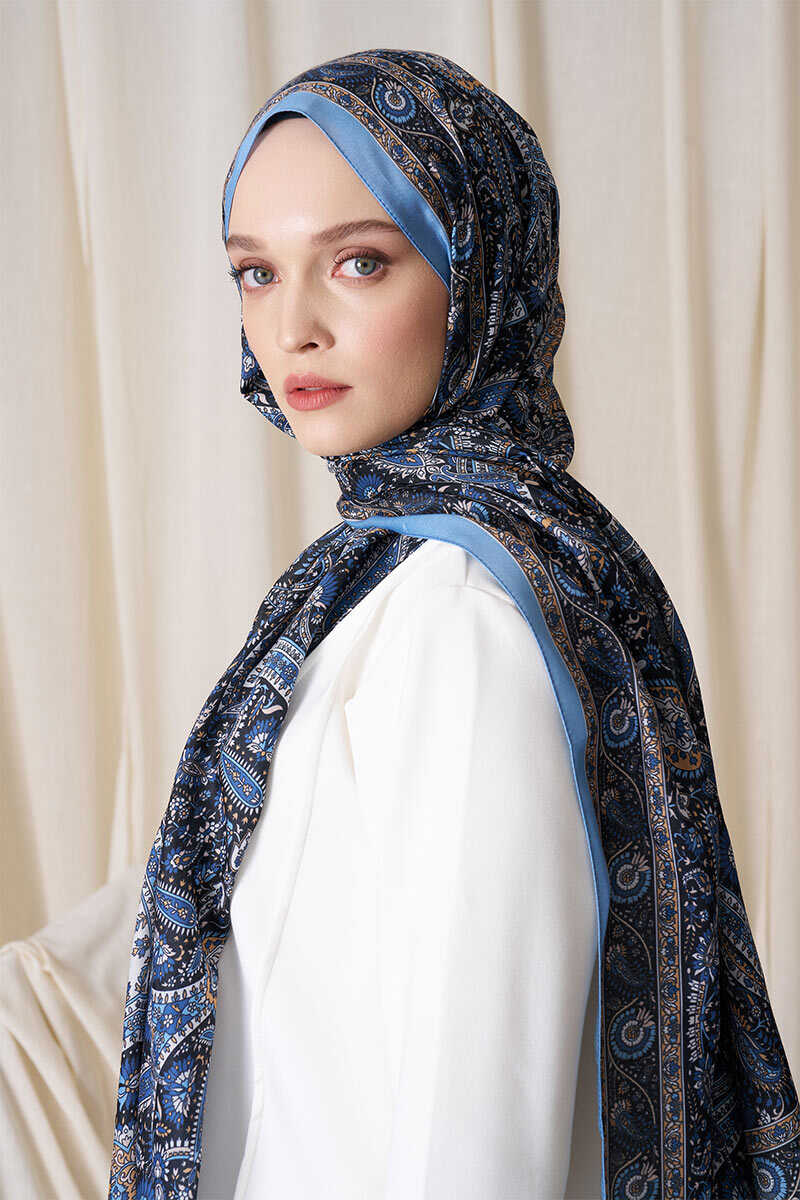 Historical Livia Desen Şal - İndigo - MADAME POLO