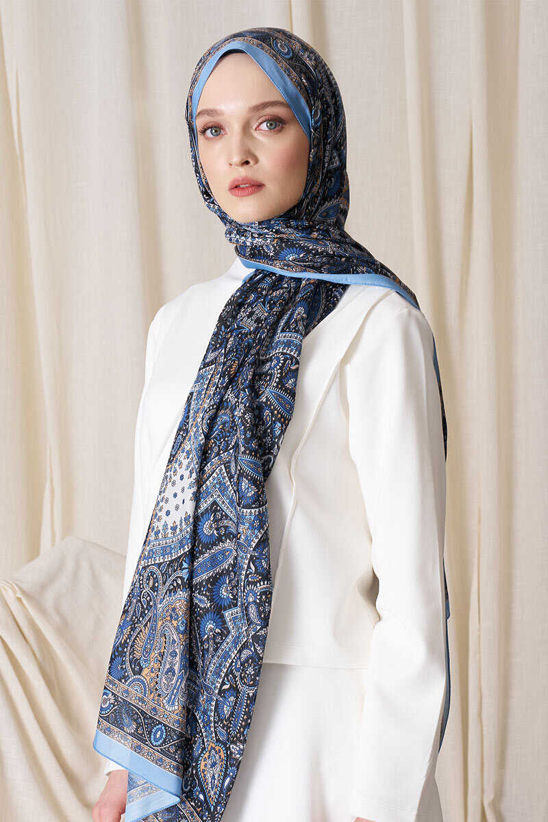 Historical Livia Desen Şal - İndigo - MADAME POLO